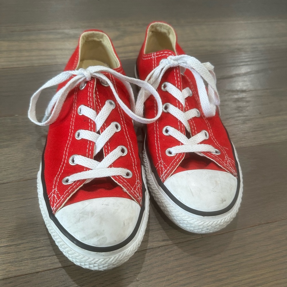 Girls Red Converse Sneakers with White Laces